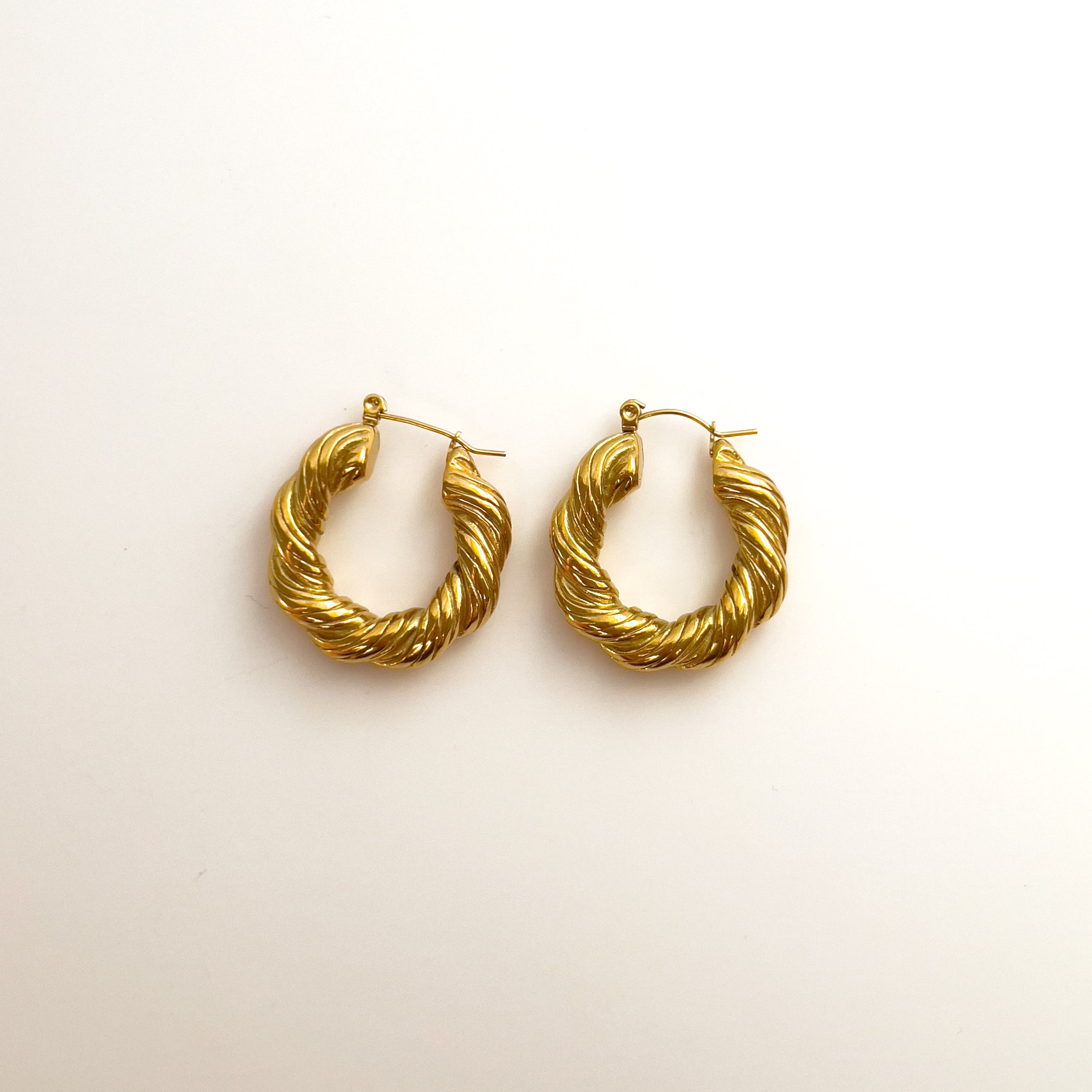 Virelle Hoops | Twisted Gold Hoop Earrings — detail view — TJAURI jewelry