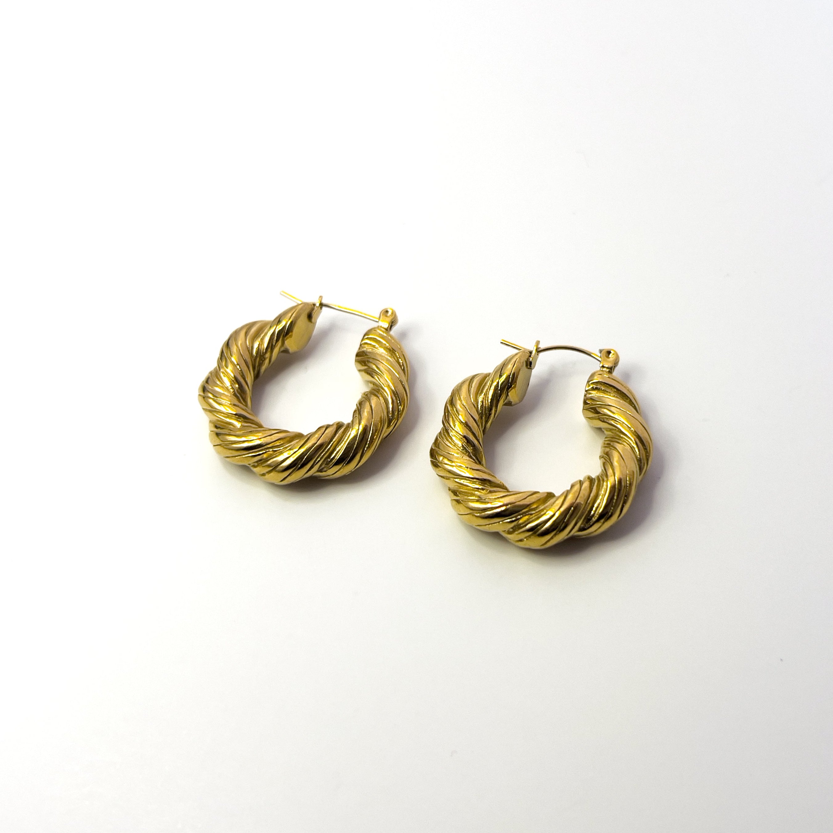 Virelle Hoops | Twisted Gold Hoop Earrings — detail view — TJAURI jewelry