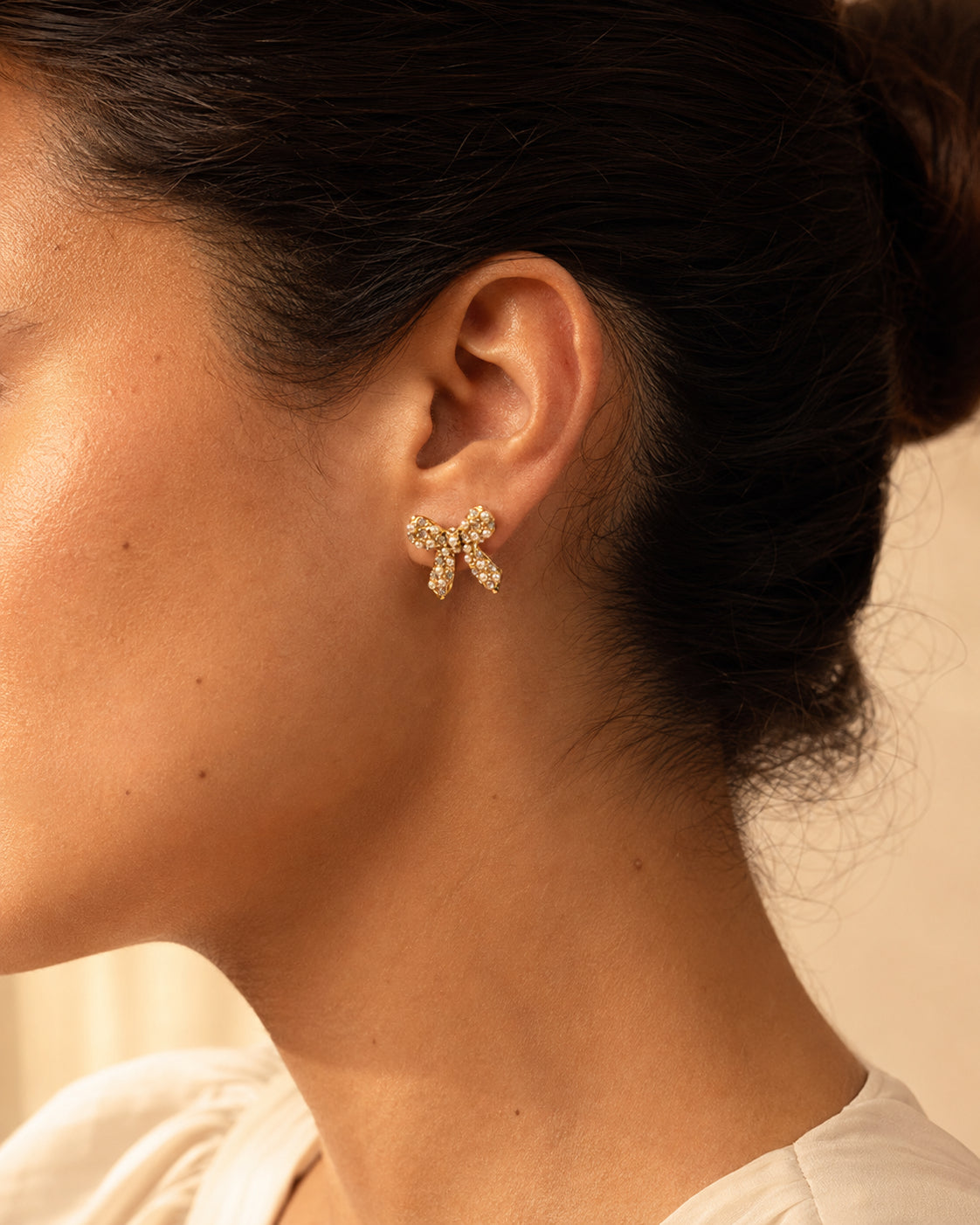 Bellisse Studs | Pearl & Zircon Bow Earrings