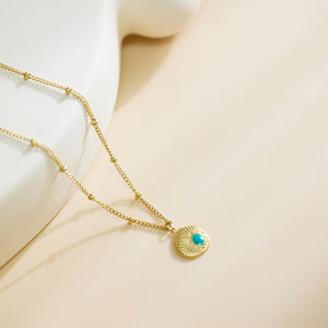 Zeyra Necklace | Turquoise Sunburst Gold Pendant — TJAURI jewelry