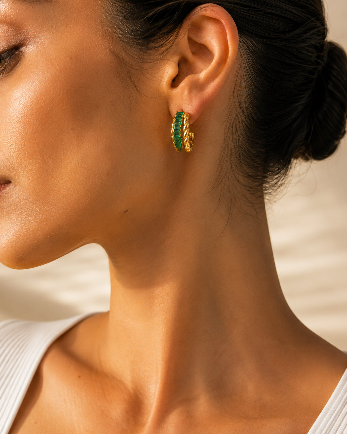 Torséa Hoops | Gold & Green Hoop Earrings