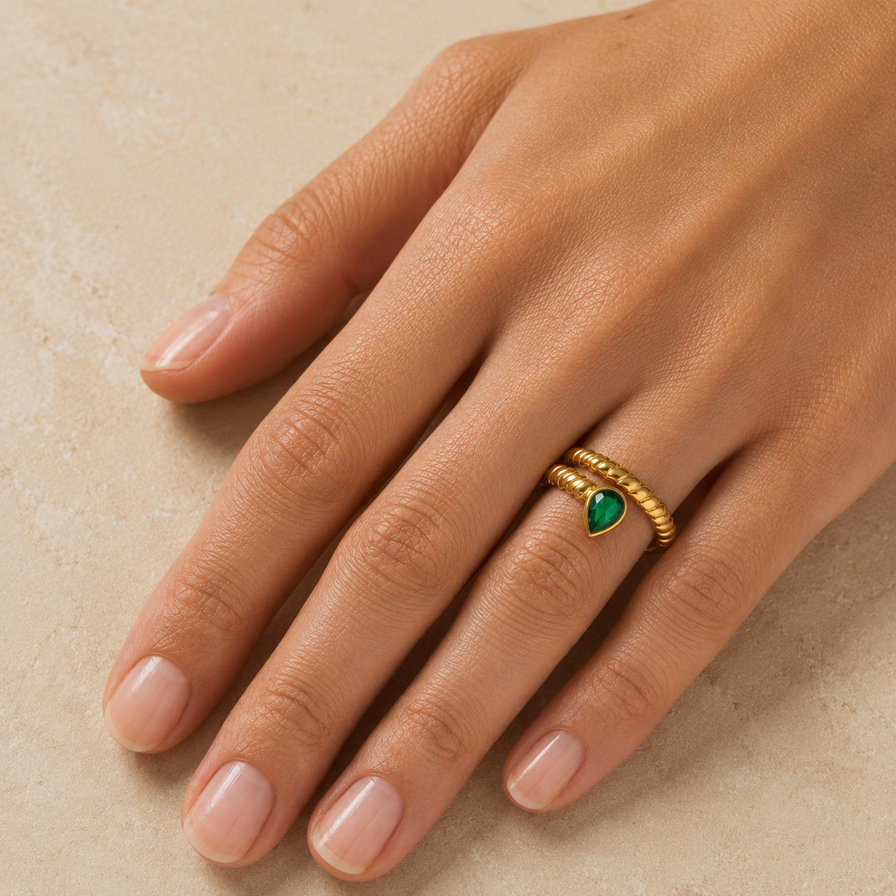 Torsia Ring | Adjustable Gold & Emerald