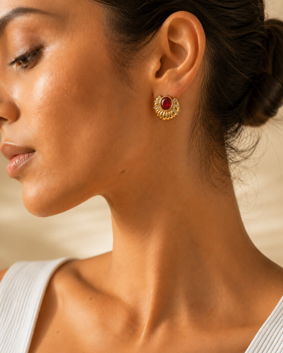 Solmira Studs | Gold Ruby Earrings